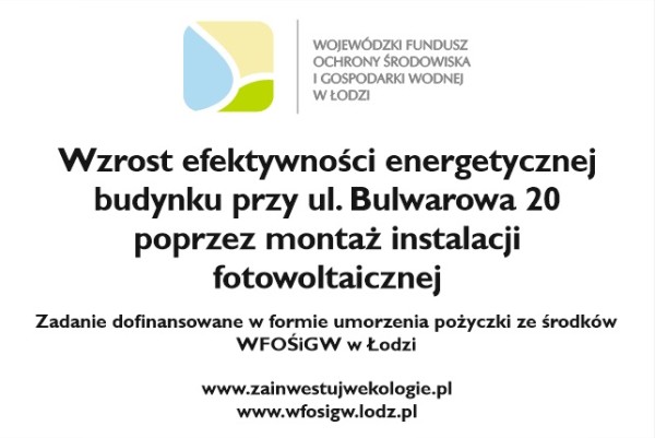 Dofinansowanie zadania uzyskane ze środków WFOŚiGW w Łodzi